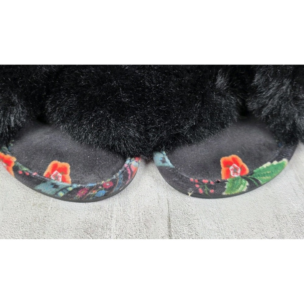 Johnny Was Ardell X Slipper Black Faux Fur Floral Print Slides Womens 8M Boho - Picture 6 of 10
